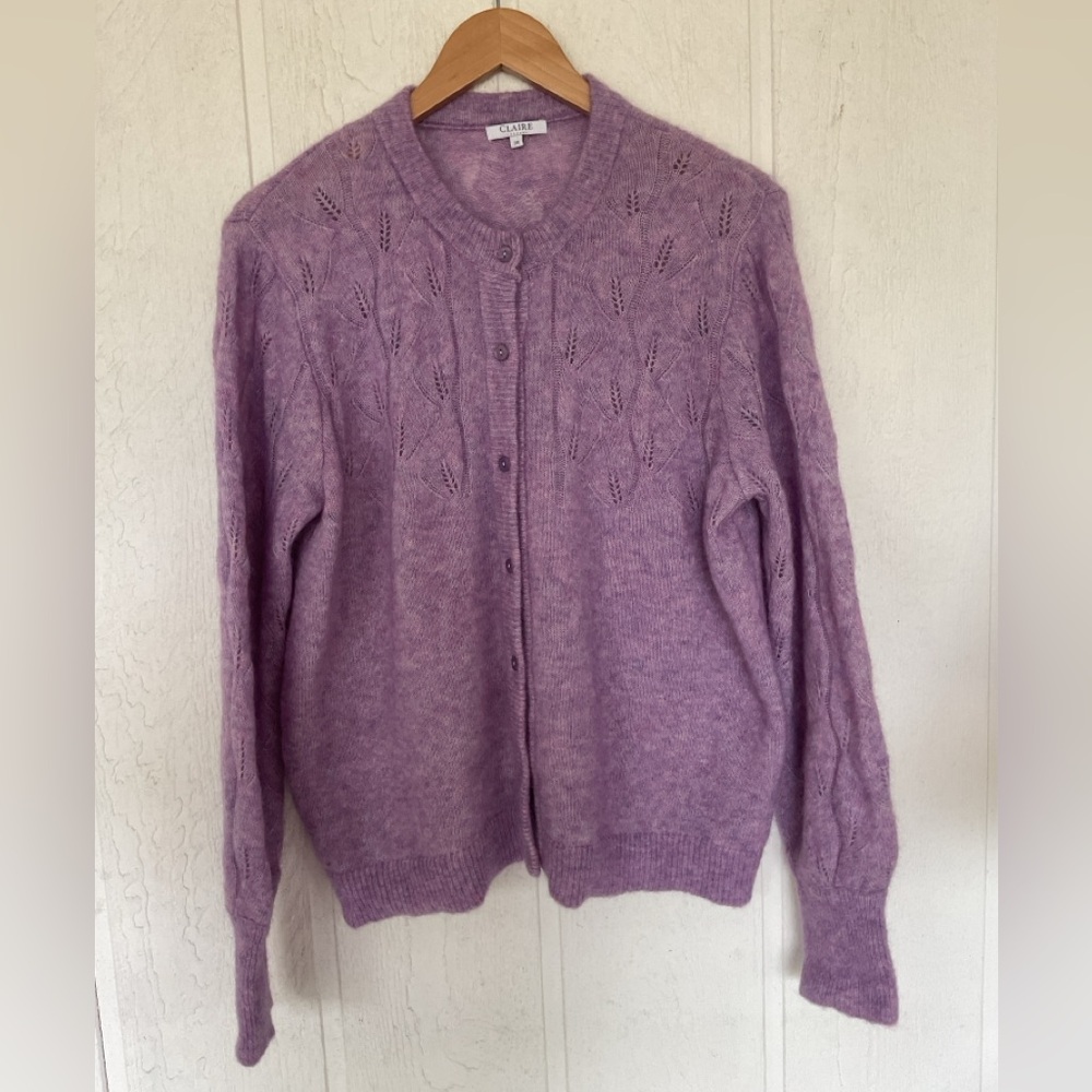 Claire Biella Denmark Purple Mohair Wool Cardigan Size Medium NWOT